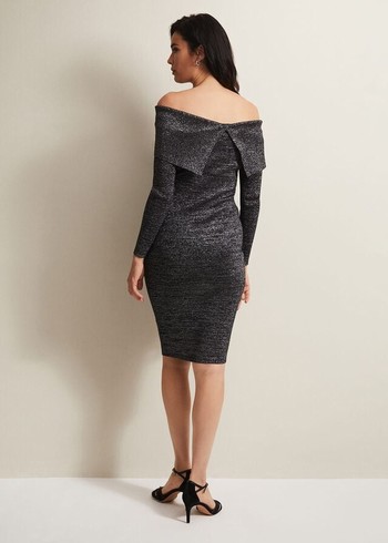 Phase Eight Heidited Bardot Dress Black/Silver Australia | GO6453187